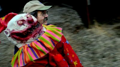 Lions Club member Ken Cook helps get everything into place at the Post Falls haunted house. Opening night is Sunday.  (Kathy Plonka / The Spokesman-Review)