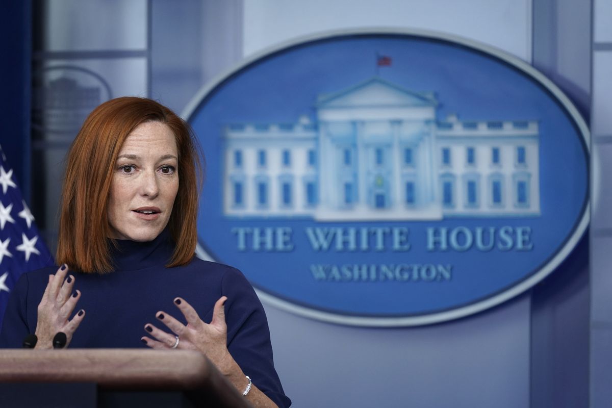 White House press secretary Jen Psaki speaks during a press briefing at the White House, Monday, Feb. 8, 2021, in Washington.  (Patrick Semansky)