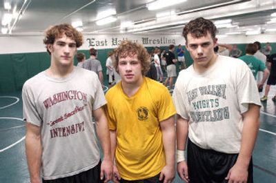 
East Valley wrestlers Dan Michalski, Jimmy Martin and Nic Weyrauch will be tough to handle this year and are three of the best in their weight classes.
 (J. BART RAYNIAK / The Spokesman-Review)