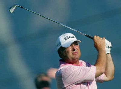 
David Eger watches his drive on the 17th hole during the final round of the Boeing Greater Seattle Classic on Sunday.
 (Associated Press / The Spokesman-Review)