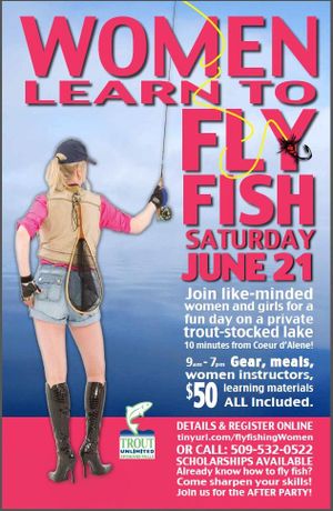 Women-only fly fishing clinic offered by Trout Unlimited at private stocked pond.