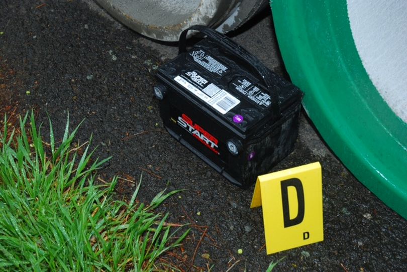 Police still are looking for information about a car battery found near the scene of a fatal stabbing last Thursday.  (Spokane Police Department)