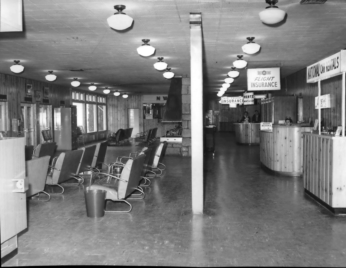1962: The waiting area at the Spokane International Airport lobby is empty on New Year’s Day in 1962 because fog had prevented departures and arrivals for two days. Before the new, modern Spokane airport opened in 1965, the terminal was on the south side of the runways. The airport’s name included the term “International” because West Coast Airlines offered flights to Canada in those early days and immigration and customs officers were based at the airport.  (Spokesman-Review Photo Archives)