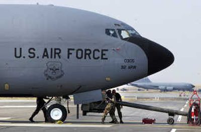 Crewmembers attend to a KC-135 tanker on the flightline at Fairchild Air Force Base in  September 2006. 
 (File / The Spokesman-Review)