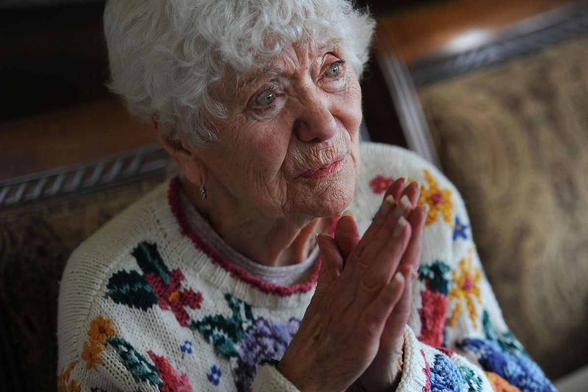 Andree Cruise, 94, worked with the Resistance in occupied France during World War II. She talks about her experience at her home in Liberty Lake on March 5. (Kathy Plonka / The Spokesman-Review)