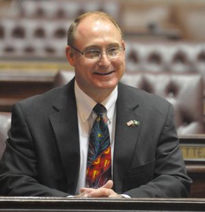Sen. Jeff Baxter on the Senate floor the day he was sworn in. (Jim Camden/The Spokesman-Review)