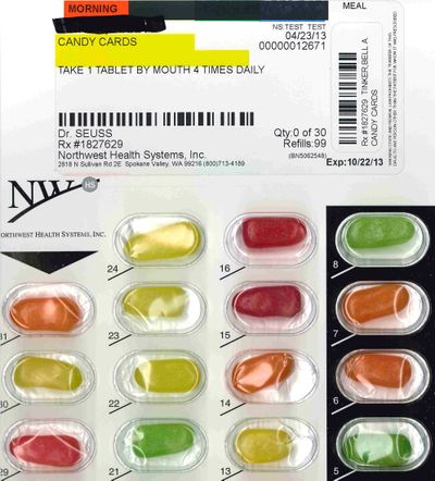 Candy packaged like prescription medication is used for marketing at trade shows and at some care facilities for staff training.