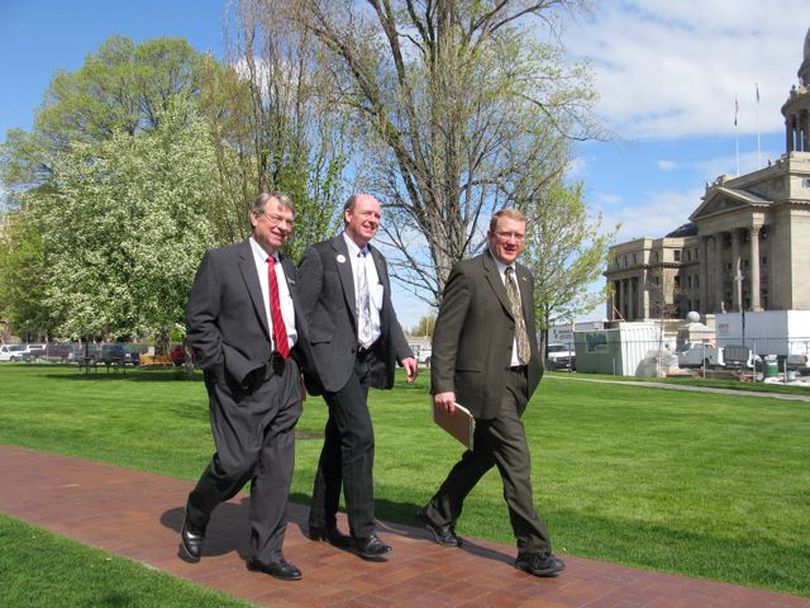 House GOP leaders return from a meeting with the governor Wednesday, without a deal on transportation funding. (Betsy Russell / The Spokesman-Review)
