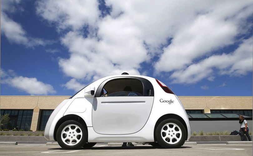 This photo shows Google's new self-driving car during a demonstration at the Google campus in Mountain View, Calif.  (AP Photo/Tony Avelar)