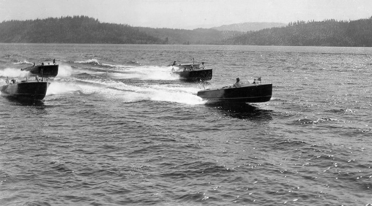 1936: Wooden runabouts race across Lake Coeur d’Alene. Wooden boats experienced a revival in the 1980s, and Coeur d’Alene became a place to see the restored beauties, partly because the resort town became a getaway for the wealthy and partly because of Syd Young and StanCraft boats, where boats were built and restored with meticulous care. (The Spokesman-Review photo archive)