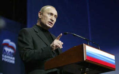 
Russian President Vladimir Putin addresses a parliamentary campaign rally Wednesday in Moscow. Associated Press
 (Associated Press / The Spokesman-Review)