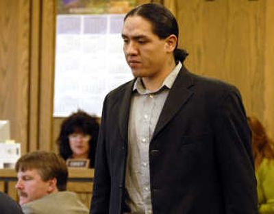 
Shonto Pete enters Judge Jerome J. Leveque's courtroom at the Spokane County Courthouse,  where his trial for car theft began Monday. 
 (Liz Kishimoto / The Spokesman-Review)