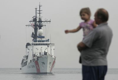 The U.S. Coast Guard cutter Dallas is seen at Georgia’s Black Sea port of Batumi on Wednesday. The  ship, carrying humanitarian aid, had originally been slated to dock at  Poti, 50 miles north.  (Associated Press / The Spokesman-Review)