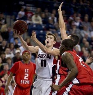 Gonzaga's David Stockton (11) heads to the basket in the first half Thursday, Dec. 16, 2010 in the McCarthey Athletic Center. (Colin Mulvany / The Spokesman-Review)