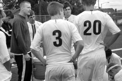 
Jeff Rose, East Valley High School boys head soccer coach, encourages his team during halftime of the boys state quarterfinal soccer game against Camas. Rose is preparing to launch his elementary teaching career and is uncertain if he will be able to stay in the East Valley School District. 
 (Holly Pickett / The Spokesman-Review)