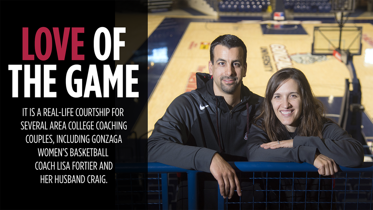 It is a real-life courtship for Gonzaga women’s basketball coach Lisa Fortier and her husband Craig, who is an assistant coach for the team. (Dan Pelle / The Spokesman-Review)
