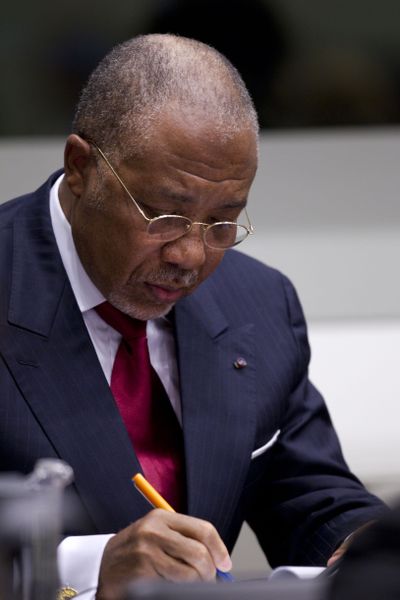 Former Liberian President Charles Taylor waits for a verdict Thursday in the Special Court for Sierra Leone in Leidschendam, near The Hague, Netherlands. (Associated Press)