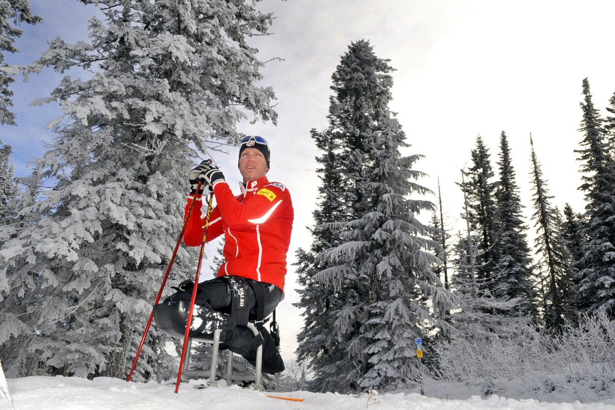 Sean Halsted, of Rathdrum,  takes a short break during a training session at the Nordic Ski area of Mt. Spokane on Monday. Halsted will be competing in his first Paralympics in March in Vancouver, B.C. (CHRISTOPHER ANDERSON)