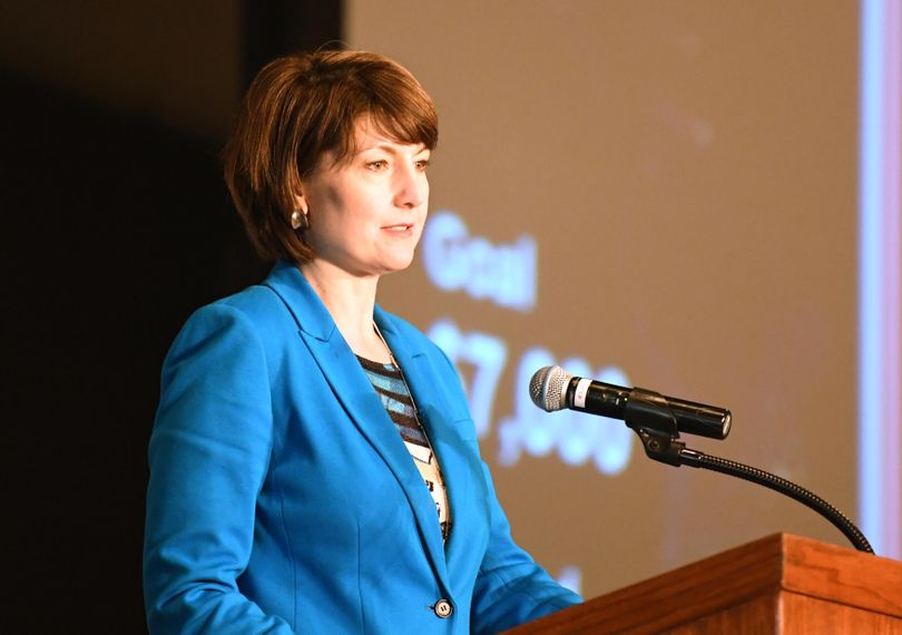 FILE - Rep. Cathy McMorris Rodgers speaks at the MLK Day march, Monday, Jan. 16, 2017, at the Spokane Convention Center. (Jesse Tinsley / The Spokesman-Review)