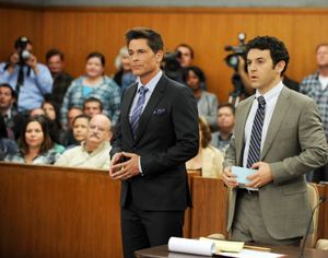 In this image released by Fox, Rob Lowe, left, and Fred Savage appear in a scene from "The Grinder," that premiered Sept. 29, on Fox. (Ray Mickshaw/FOX via AP)