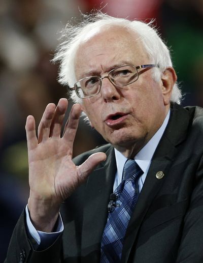 Democratic presidential candidate, Sen. Bernie Sanders, I-Vt. gestures during a speech at Liberty University in Lynchburg, Va., Monday. (AP Photo/Steve Helber) 