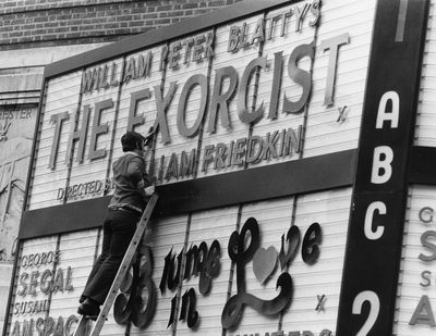 The ABC cinema in Shaftesbury Avenue advertises the opening of “The Exorcist” directed by William Friedkin on March 14, 1974 in London.  (Getty Images)