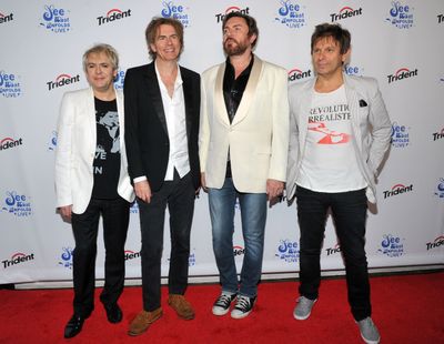 FILE -  In this June 20, 2012 file photograph originally released by Trident, members of Duran Duran, from left, Nick Rhodes, John Taylor, Simon Le Bon and Roger Taylor make an appearance at Trident's 