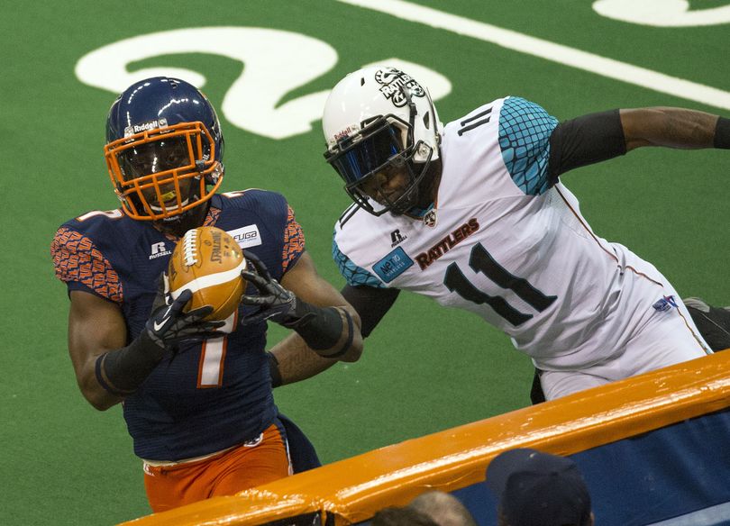 Mike Washington, left, leads Shock with 106 receptions, 1,356 yards and 23 touchdowns. (Colin Mulvany)