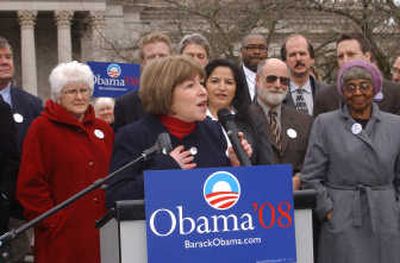 
Senate Majority Leader Lisa Brown, D-Spokane, was one of about two dozen Washington Democratic state lawmakers Monday announcing their support for candidate Barack Obama.  But Hillary Clinton, who polls say is neck and neck with Obama for the Democratic nomination, has drawn other high-profile supporters, including both of Washington's U.S. senators.
 (Richard Roesler / The Spokesman-Review)