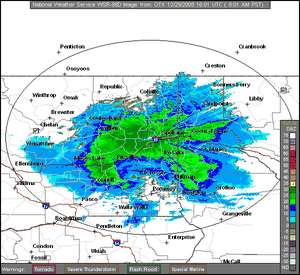 Radar image courtesy Spokane Weather Bureau (The Spokesman-Review)