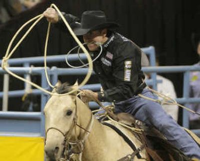 
Trevor Brazile, of Decatur, Texas, competes during the final go-round of tie-down roping. Associated Press
 (Associated Press / The Spokesman-Review)