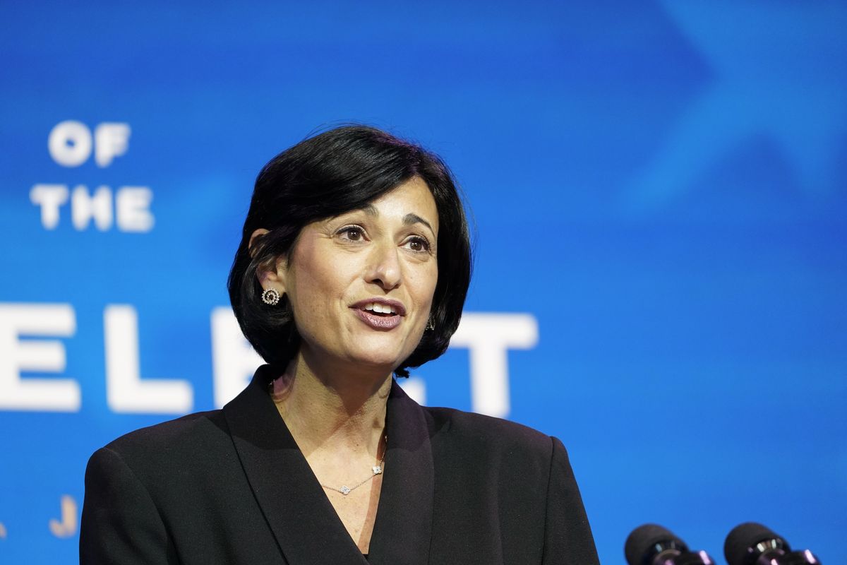 CDC Director Rochelle Walensky speaks Dec. 8 during an event at the Queen theater in Wilmington, Del. (Susan Walsh)