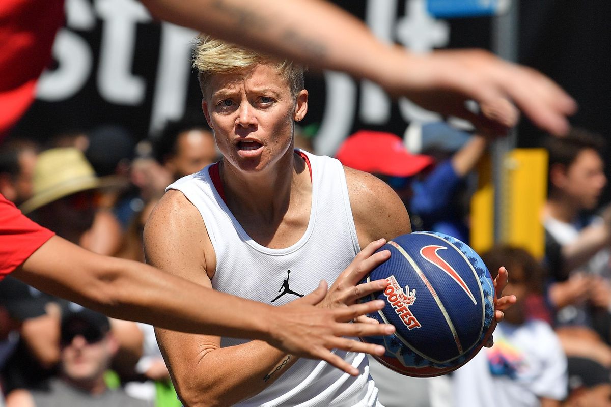 Stacy Clinesmith playing for the team FARMGIRLFIT moves the ball during Hoopfest 2019 on Saturday, June 29, 2019, in Spokane, Wash. (Tyler Tjomsland / The Spokesman-Review)