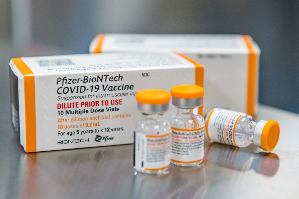 FILE - This October 2021, photo provided by Pfizer shows kid-size doses of its COVID-19 vaccine in Puurs, Belgium.  (HONS)