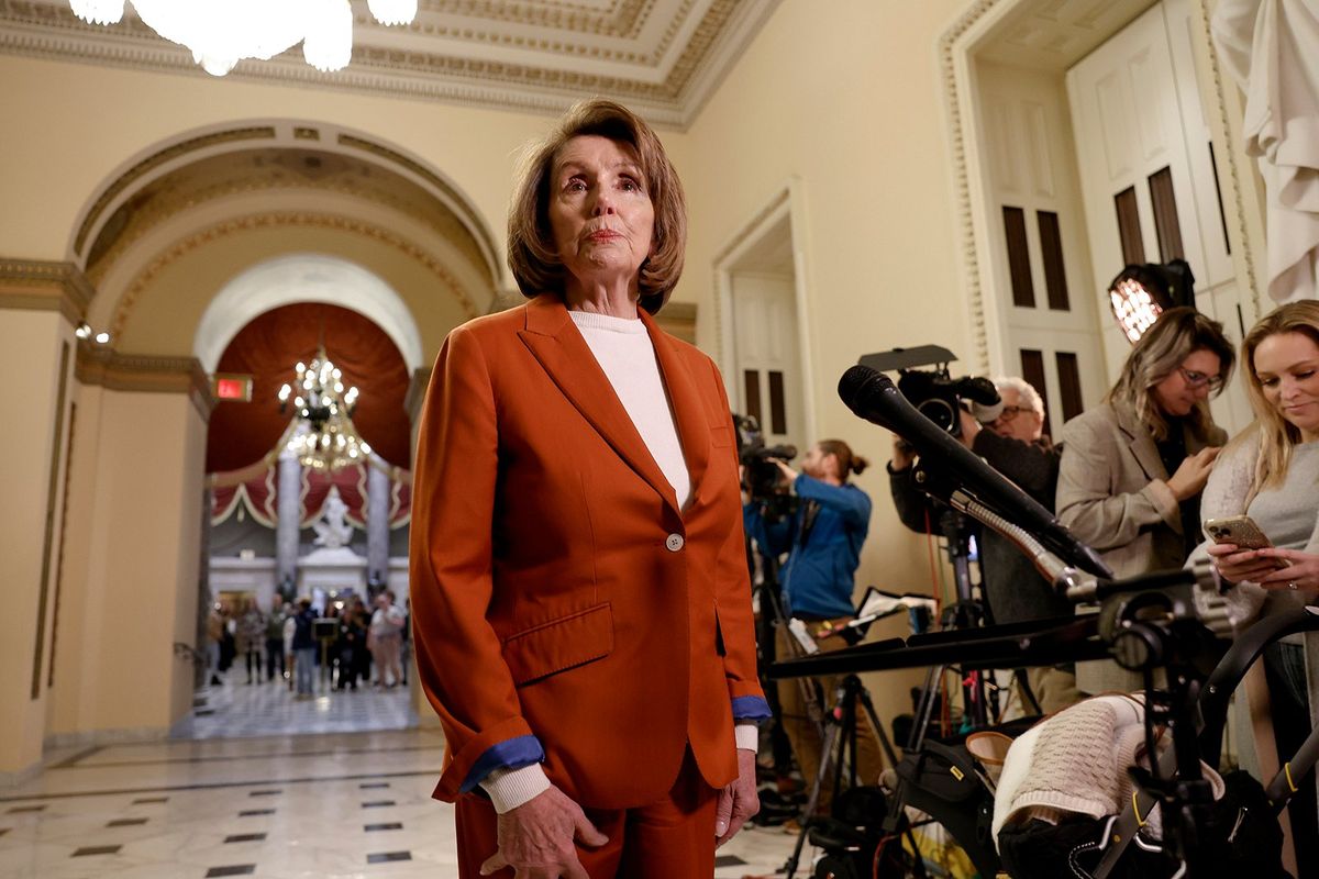 Former U.S. Speaker of the House, Rep. Nancy Pelosi, D-Calif., speaks to reporters inside the U.S. Capitol Building on Jan. 27 in Washington, DC.  (Anna Moneymaker/Getty Images North America/TNS)