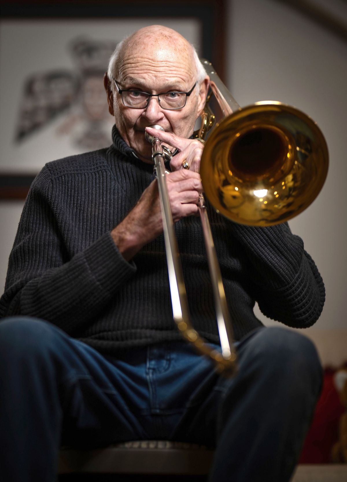 John Haldi, who had early-stage Alzheimer’s, participated in a local Aduhelm study. By July 2023, based on testing, neurologist Dr. Greeley told him he no longer has amyloid plaques to meet diagnosis for Alzheimer’s. There are still short-term memory issues, but Haldi is traveling, doing puzzles and playing trombone in the Project Joy Orchestra.  (COLIN MULVANY/THE SPOKESMAN-REVIEW)