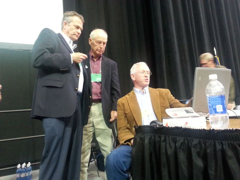 GOP officials puzzle over rules during debates at the Idaho Republican Party convention in Moscow on Saturday (Idaho Public TV / Melissa Davlin)