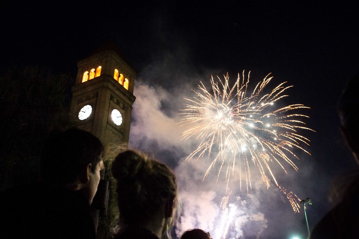 Fireworks explode during Spokane's 2017 Fourth of July fireworks celebration on Tuesday, July 4, 2017, at Riverfront Park in Spokane. If it's the Fourth of July, it's time for a round of patriotic trivia from Spin Control columnist Jim Camden.   (Tyler Tjomsland/THE SPOKESMAN-REVIEW)