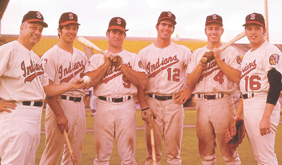Key members of the 1970 Spokane Indians included, from left, manager Tommy Lasorda and players Bobby Valentine, Steve Garvey, Bill Buckner, Tommy Hutton and Bob O