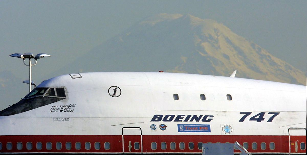 The first 747 ever built sits on the west side of Boeing Field near Boeing