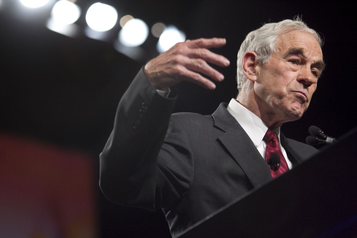 U.S. Rep. Ron Paul, R-Texas, speaks during the Tea Party Patriots American Policy Summit at the Phoenix Convention Center on Saturday. (Associated Press)