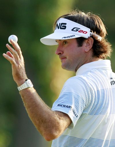 Bubba Watson found himself atop a packed leaderboard after a windy third round at the Deutsche Bank Championship. (Associated Press)