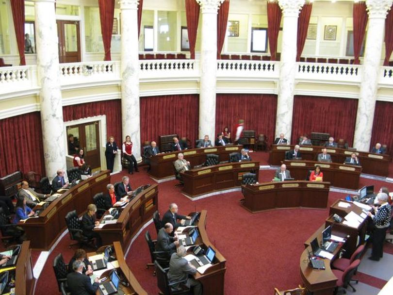 The Idaho Senate deliberates on Wednesday morning. Among the bills it passed was the budget for state colleges and universities for next year, which represents a 14.1 percent general-fund cut; it passed on a 26-9 vote. (Betsy Russell)