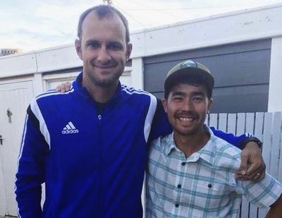 In this October 2018 photo, American adventurer John Allen Chau, right, stands for a photograph with Founder of Ubuntu Football Academy Casey Prince, 39, in Cape Town, South Africa, days before he left for in a remote Indian island of North Sentinel Island, where he was killed. (Sarah Prince / Associated Press)