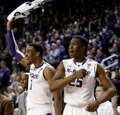 Kansas State’s Shane Southwell, left, and Wesley Iwundu can celebrate the state’s basketball prowess. (Associated Press)