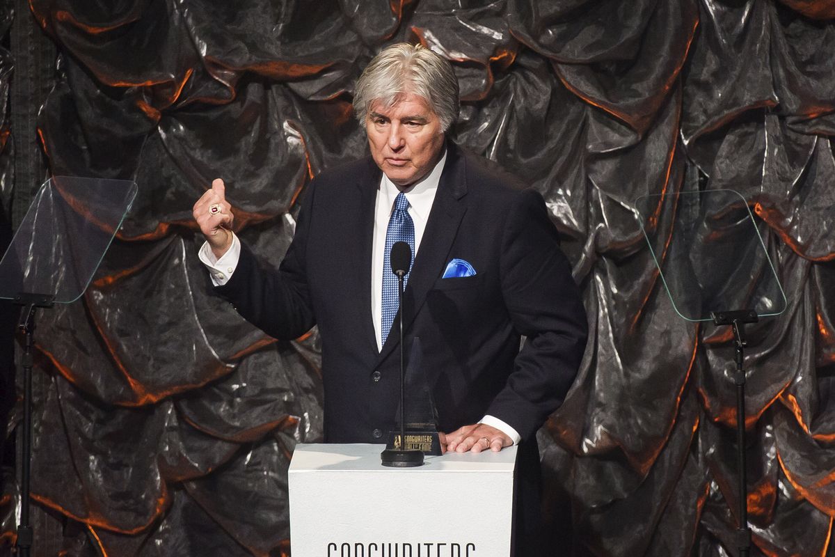 In this June 12, 2014, file photo, Jim Weatherly speaks at the Songwriters Hall of Fame Awards in New York. Weatherly, who wrote hit songs like “Midnight Train to Georgia," has died. He was 77.  (Charles Sykes/Associated Press)