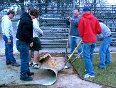 
Volunteers recently helped renovate Al K. Jackson Field at Shadle Park High School, including replacing the dugouts and repairing bleachers. 
 (Photo courtesy Rob Hayes / The Spokesman-Review)