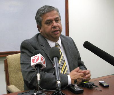 Idaho state schools Superintendent Tom Luna talks with reporters on Monday, Nov. 12, 2012. (Betsy Russell / The Spokesman-Review)