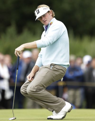 Brandt Snedeker lines up a putt on the seventh green at Royal Lytham & St Annes golf club during the second round of the British Open Golf Championship on Friday. (Associated Press)