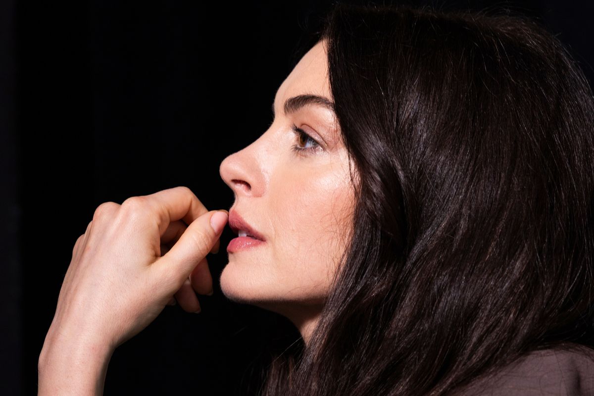 Anne Hathaway, photographed on April 14 in New York, is known best for tightly wound characters in generational hit films. This year she’s a tortured pop star in “Mother Mary” and returns to playful form in “The Devil Wears Prada 2.”  (New York Times)